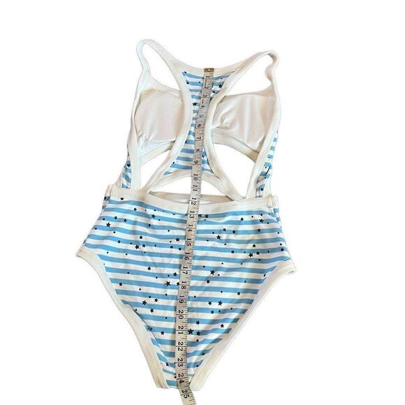 Aerie One piece Bathing Suit. Medium. Looks like a 2 pc. Blue&white, lined - Picture 2 of 5